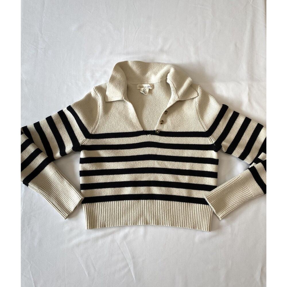 Happily Grey Cropped Beige & Black Striped Sweater Size L